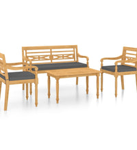 4-tlg. Garten-Lounge-Set mit Kissen Massivholz Teak