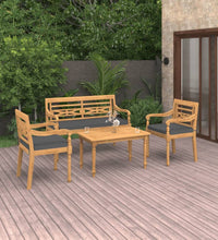 4-tlg. Garten-Lounge-Set mit Kissen Massivholz Teak