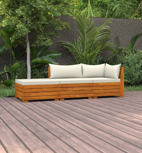 3-tlg. Garten-Lounge-Set mit Kissen Massivholz Akazie