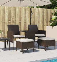 Gartensofa 2-Sitzer mit Tisch und Hockern Braun Poly Rattan