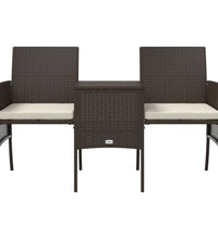 Gartensofa 2-Sitzer mit Tisch und Hockern Braun Poly Rattan