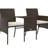 Gartensofa 2-Sitzer mit Tisch und Hockern Braun Poly Rattan