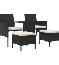 Gartensofa 2-Sitzer mit Tisch und Hockern Schwarz Poly Rattan
