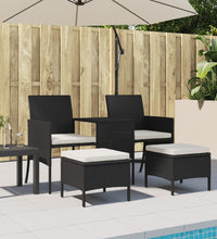 Gartensofa 2-Sitzer mit Tisch und Hockern Schwarz Poly Rattan