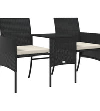 Gartensofa 2-Sitzer mit Tisch und Hockern Schwarz Poly Rattan