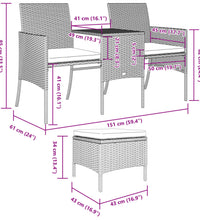 Gartensofa 2-Sitzer mit Tisch und Hockern Schwarz Poly Rattan