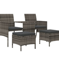 Gartensofa 2-Sitzer mit Tisch und Hockern Grau Poly Rattan