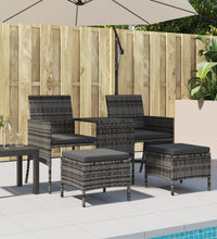Gartensofa 2-Sitzer mit Tisch und Hockern Grau Poly Rattan