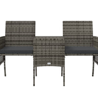 Gartensofa 2-Sitzer mit Tisch und Hockern Grau Poly Rattan