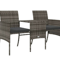 Gartensofa 2-Sitzer mit Tisch und Hockern Grau Poly Rattan