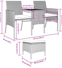 Gartensofa 2-Sitzer mit Tisch und Hockern Grau Poly Rattan