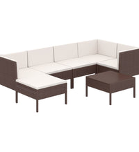 7-tlg. Garten-Lounge-Set mit Auflagen Poly Rattan Braun