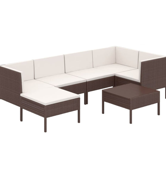 7-tlg. Garten-Lounge-Set mit Auflagen Poly Rattan Braun