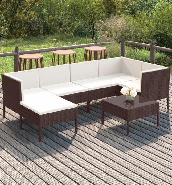 7-tlg. Garten-Lounge-Set mit Auflagen Poly Rattan Braun