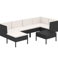 7-tlg. Garten-Lounge-Set mit Auflagen Poly Rattan Schwarz