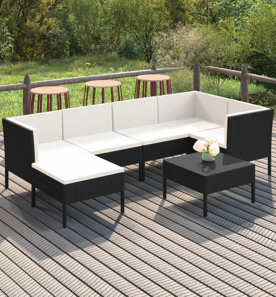 7-tlg. Garten-Lounge-Set mit Auflagen Poly Rattan Schwarz