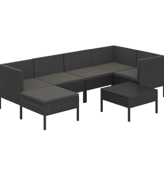 7-tlg. Garten-Lounge-Set mit Auflagen Poly Rattan Schwarz