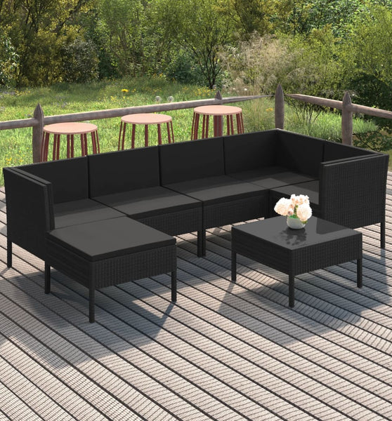 7-tlg. Garten-Lounge-Set mit Auflagen Poly Rattan Schwarz