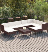 10-tlg. Garten-Lounge-Set mit Auflagen Poly Rattan Braun