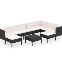 10-tlg. Garten-Lounge-Set mit Auflagen Poly Rattan Schwarz