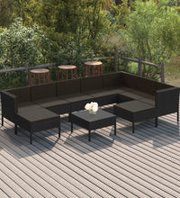 10-tlg. Garten-Lounge-Set mit Auflagen Poly Rattan Schwarz