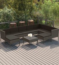 10-tlg. Garten-Lounge-Set mit Auflagen Poly Rattan Grau