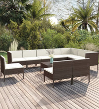 11-tlg. Garten-Lounge-Set mit Auflagen Poly Rattan Braun