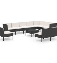 11-tlg. Garten-Lounge-Set mit Auflagen Poly Rattan Schwarz
