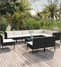 11-tlg. Garten-Lounge-Set mit Auflagen Poly Rattan Schwarz