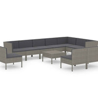11-tlg. Garten-Lounge-Set mit Auflagen Poly Rattan Grau