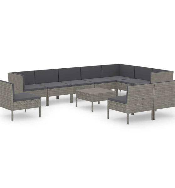11-tlg. Garten-Lounge-Set mit Auflagen Poly Rattan Grau