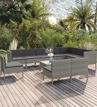 11-tlg. Garten-Lounge-Set mit Auflagen Poly Rattan Grau