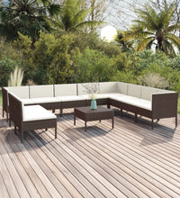 11-tlg. Garten-Lounge-Set mit Auflagen Poly Rattan Braun