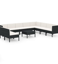 11-tlg. Garten-Lounge-Set mit Auflagen Poly Rattan Schwarz