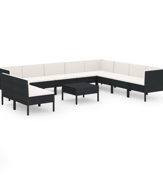 11-tlg. Garten-Lounge-Set mit Auflagen Poly Rattan Schwarz