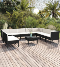 11-tlg. Garten-Lounge-Set mit Auflagen Poly Rattan Schwarz