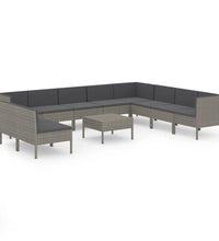 11-tlg. Garten-Lounge-Set mit Auflagen Poly Rattan Grau