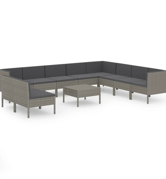 11-tlg. Garten-Lounge-Set mit Auflagen Poly Rattan Grau