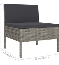11-tlg. Garten-Lounge-Set mit Auflagen Poly Rattan Grau