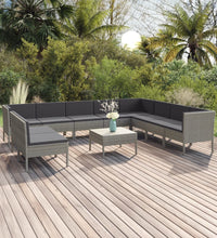 11-tlg. Garten-Lounge-Set mit Auflagen Poly Rattan Grau