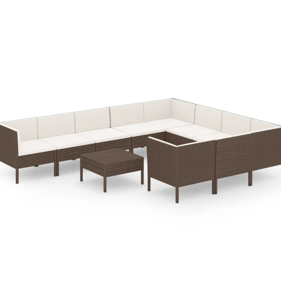 11-tlg. Garten-Lounge-Set mit Auflagen Poly Rattan Braun