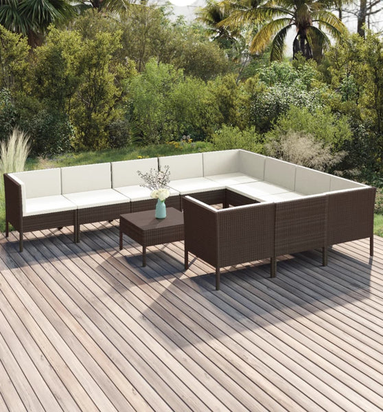 11-tlg. Garten-Lounge-Set mit Auflagen Poly Rattan Braun