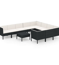 11-tlg. Garten-Lounge-Set mit Auflagen Poly Rattan Schwarz