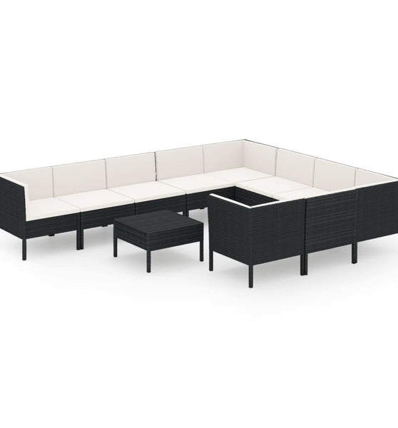 11-tlg. Garten-Lounge-Set mit Auflagen Poly Rattan Schwarz