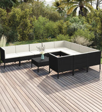 11-tlg. Garten-Lounge-Set mit Auflagen Poly Rattan Schwarz