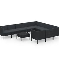11-tlg. Garten-Lounge-Set mit Auflagen Poly Rattan Schwarz