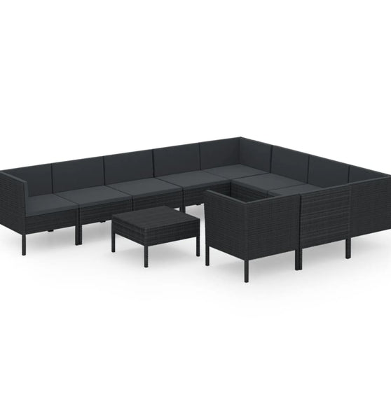 11-tlg. Garten-Lounge-Set mit Auflagen Poly Rattan Schwarz