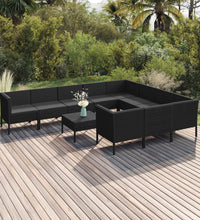 11-tlg. Garten-Lounge-Set mit Auflagen Poly Rattan Schwarz
