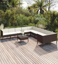 11-tlg. Garten-Lounge-Set mit Auflagen Poly Rattan Braun