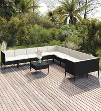 11-tlg. Garten-Lounge-Set mit Auflagen Poly Rattan Schwarz
